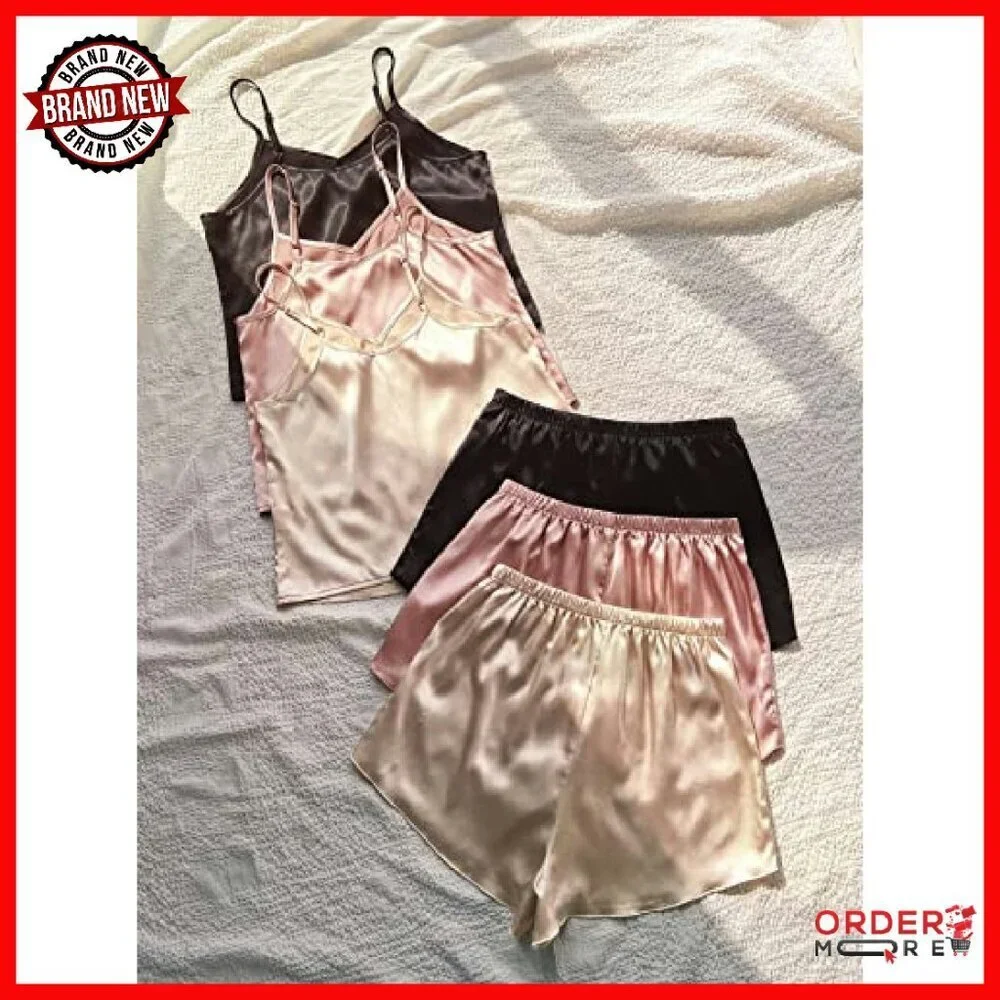 Satin Lounge Set 6-Piece Cami Top Shorts Pajama Sleepwear